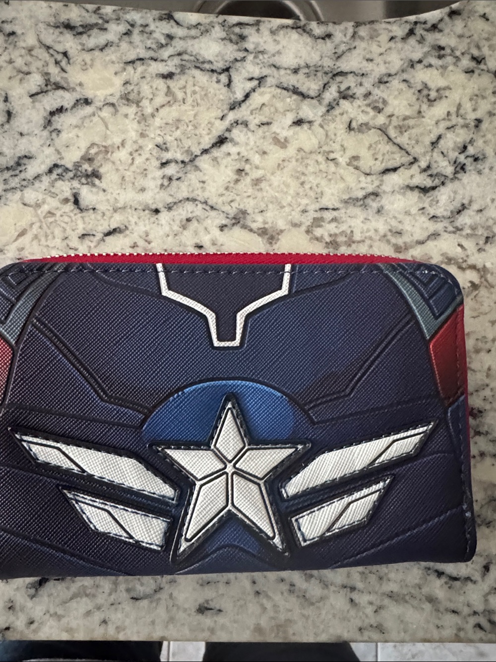 Captain America Inspired Zip Wallet in Navy, Red, White Marvel Brave New World